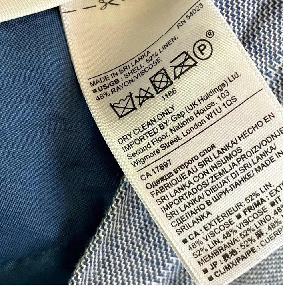 Banana Republic Blue Windowpane Plaid Linen Blend Straight Leg Pants Sz 2 Office